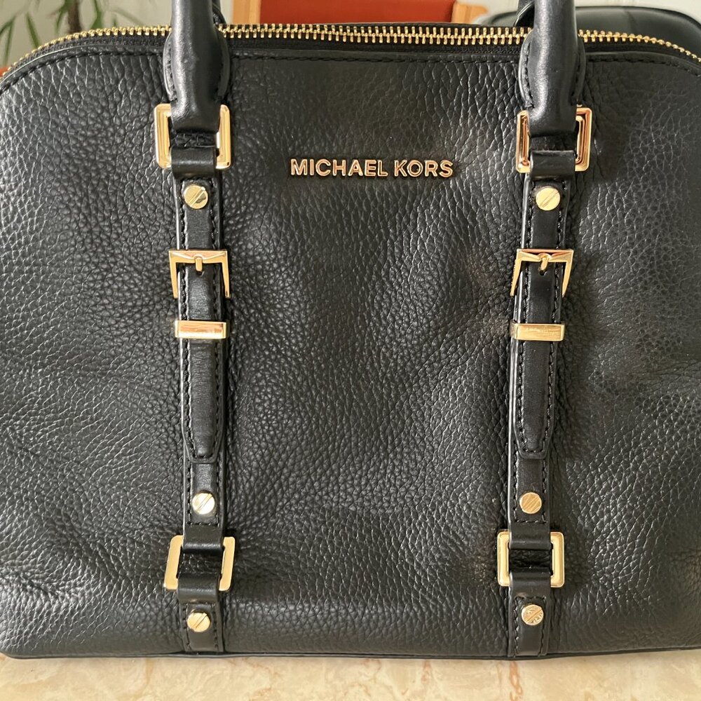 Michael Kors Bedford Legacy Dome Satchel Black Pebbled Leather with Gold - Picture 3 of 9
